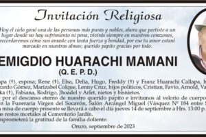 Invitación Religiosa para Emigdio Huarachi Mamani