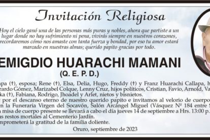 Invitación Religiosa para Emigdio Huarachi Mamani