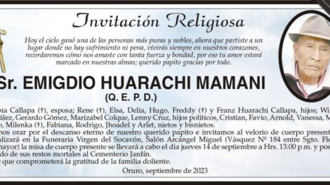 Invitación Religiosa para Emigdio Huarachi Mamani