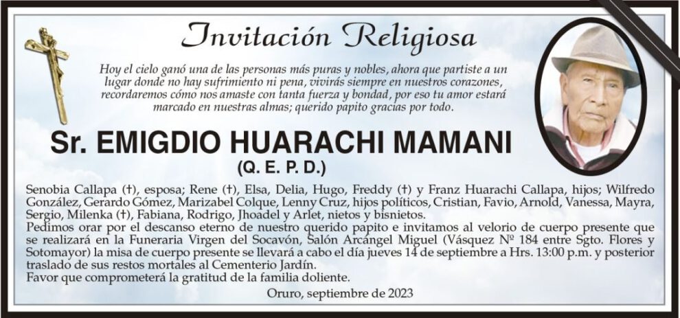 Invitación Religiosa para Emigdio Huarachi Mamani