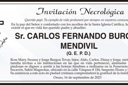 Invitación Necrológica: Carlos Fernando Burgoa Mendivil