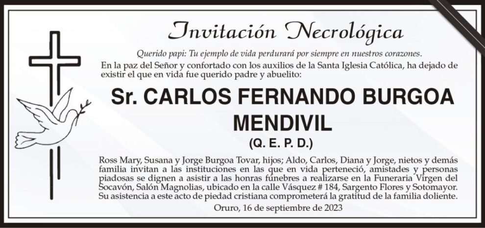 Invitación Necrológica: Carlos Fernando Burgoa Mendivil