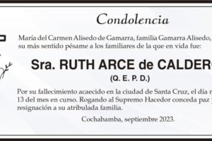 Condolencia por el fallecimiento de Ruth Arce de Calderón
