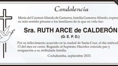 Condolencia por el fallecimiento de Ruth Arce de Calderón