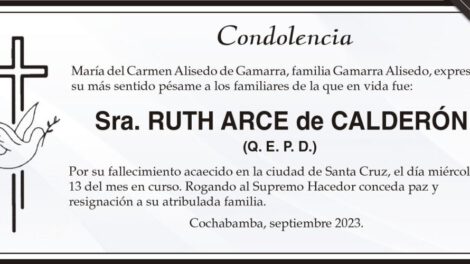Condolencia por el fallecimiento de Ruth Arce de Calderón