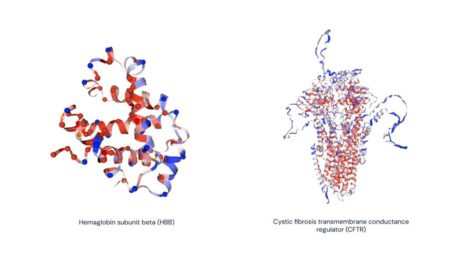Ejemplos de predicciones de AlphaMissense en estructuras de proteínas