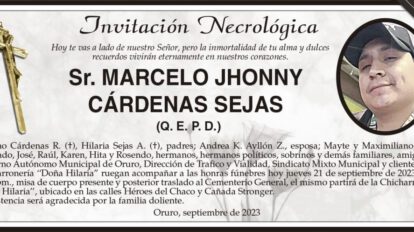 Invitación Necrológica: Marcelo Jhonny Cárdenas Sejas
