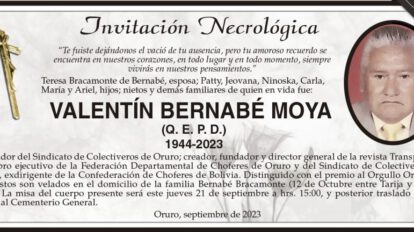 Invitación Necrológica de Valentín Bernabé Moya