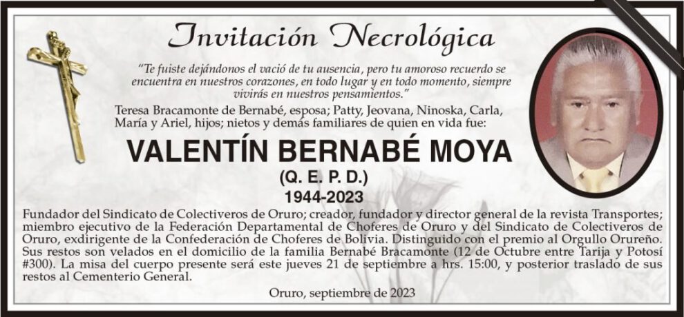 Invitación Necrológica de Valentín Bernabé Moya