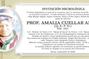 Invitación Necrológica: Prof. Amalia Cuellar Apaza