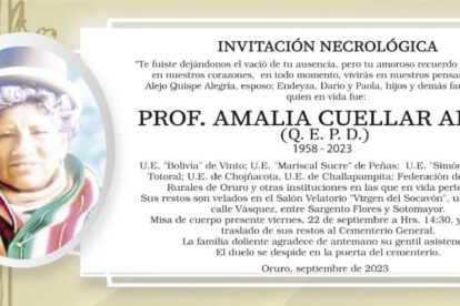 Invitación Necrológica: Prof. Amalia Cuellar Apaza