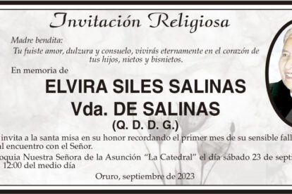 Invitación Religiosa para Elvira Siles Salinas