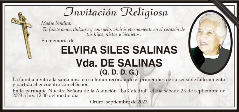 Invitación Religiosa para Elvira Siles Salinas