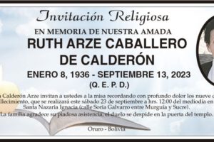 Invitación Religiosa en memoria de Ruth Arze Caballero de Calderón