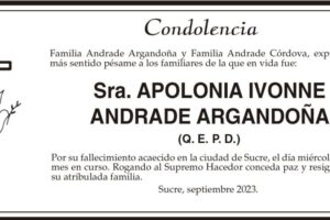 Condolencia por el fallecimiento de Apolonia Ivonne Andrade Argandoña