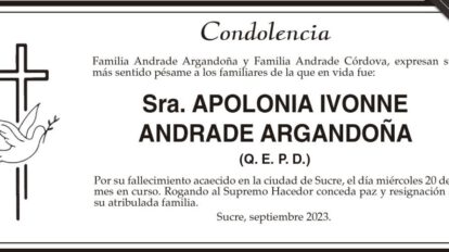 Condolencia por el fallecimiento de Apolonia Ivonne Andrade Argandoña