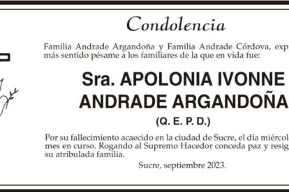 Condolencia por el fallecimiento de Apolonia Ivonne Andrade Argandoña