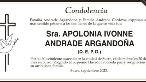 Condolencia por el fallecimiento de Apolonia Ivonne Andrade Argandoña