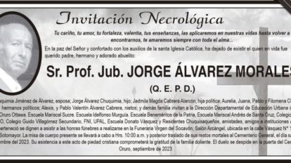 Invitación Necrológica: Sr. Prof. Jub. Jorge Álvarez Morales