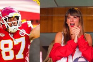 Taylor Swift y Travis Kelce en el partido de fútbol americano