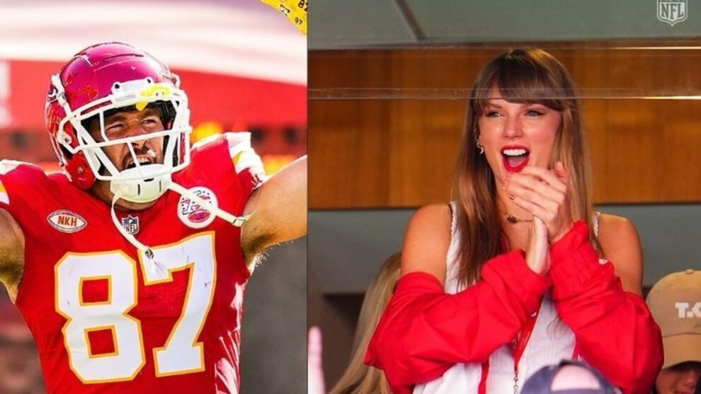 Taylor Swift y Travis Kelce en el partido de fútbol americano