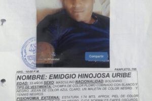 Desapariciones en Japo: Emidgio fue visto por última vez el 18 de mayo en Cochabamba