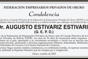 Condolencia por el fallecimiento del Dr. Augusto Estivariz Estivariz
