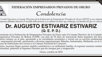 Condolencia por el fallecimiento del Dr. Augusto Estivariz Estivariz