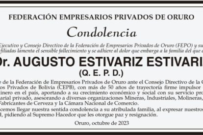Condolencia por el fallecimiento del Dr. Augusto Estivariz Estivariz