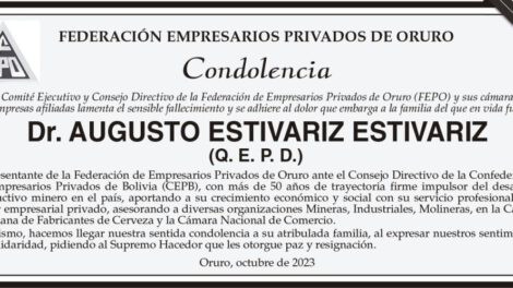 Condolencia por el fallecimiento del Dr. Augusto Estivariz Estivariz
