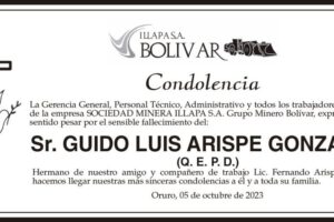 Condolencias por el fallecimiento de Guido Luis Arispe Gonzales
