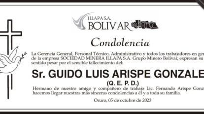 Condolencias por el fallecimiento de Guido Luis Arispe Gonzales