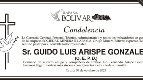 Condolencias por el fallecimiento de Guido Luis Arispe Gonzales