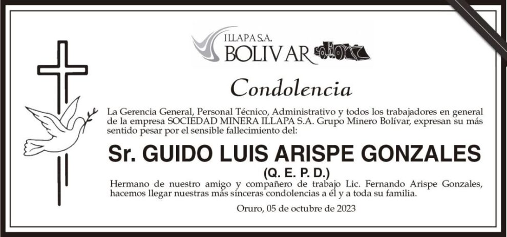 Condolencias por el fallecimiento de Guido Luis Arispe Gonzales
