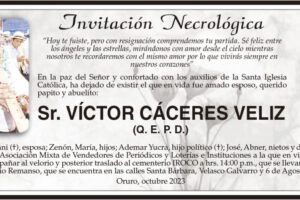 Invitación Necrológica: Sr. Víctor Cáceres Veliz (Q. E. P. D.)