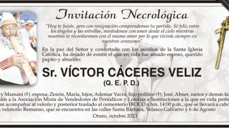Invitación Necrológica: Sr. Víctor Cáceres Veliz (Q. E. P. D.)
