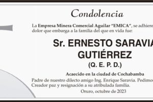 Condolencia por el fallecimiento de Ernesto Saravia Gutiérrez