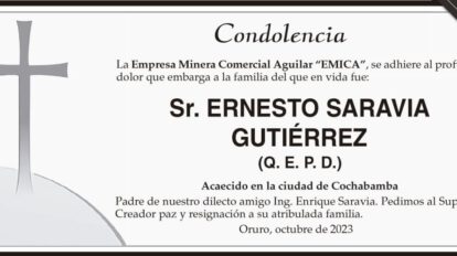 Condolencia por el fallecimiento de Ernesto Saravia Gutiérrez