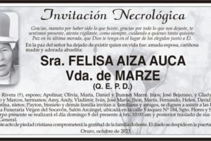 Invitación Necrológica de Felisa Aiza Auca Vda. de Marze