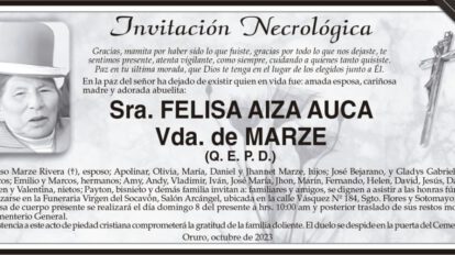 Invitación Necrológica de Felisa Aiza Auca Vda. de Marze