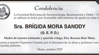 Condolencia por el fallecimiento de Brígida Mora Sanddy