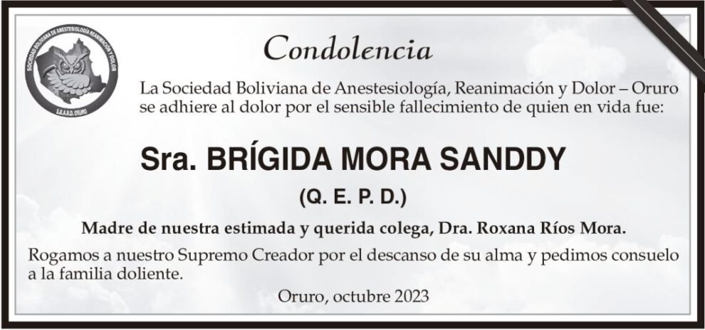 Condolencia por el fallecimiento de Brígida Mora Sanddy