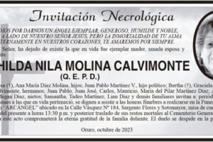 Invitación necrológica de Hilda Nila Molina Calvimonte