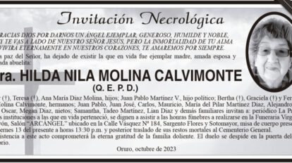 Invitación necrológica de Hilda Nila Molina Calvimonte