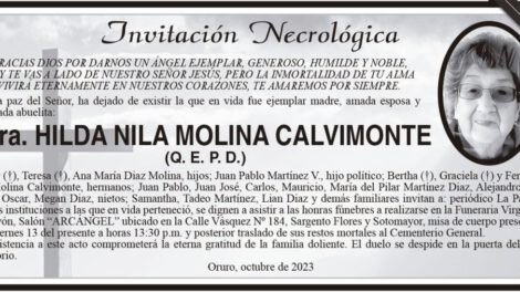 Invitación necrológica de Hilda Nila Molina Calvimonte