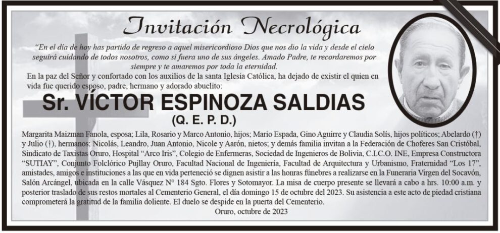 Invitación Necrológica: Víctor Espinoza Saldias