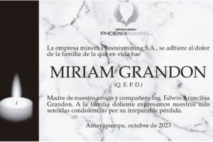 Condolencia por la pérdida de Miriam Grandon