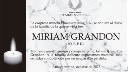 Condolencia por la pérdida de Miriam Grandon