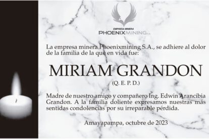 Condolencia por la pérdida de Miriam Grandon