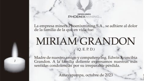 Condolencia por la pérdida de Miriam Grandon
